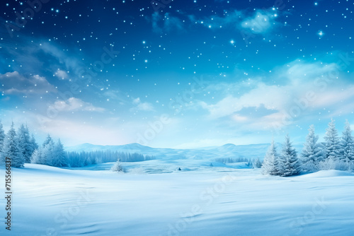 Winter snowy background, landscape with white snowdrifts and snowflakes © Liza