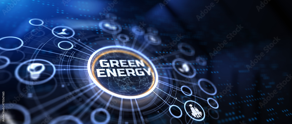 Obraz premium Green energy renewable eco friendly technology concept on virtual screen.