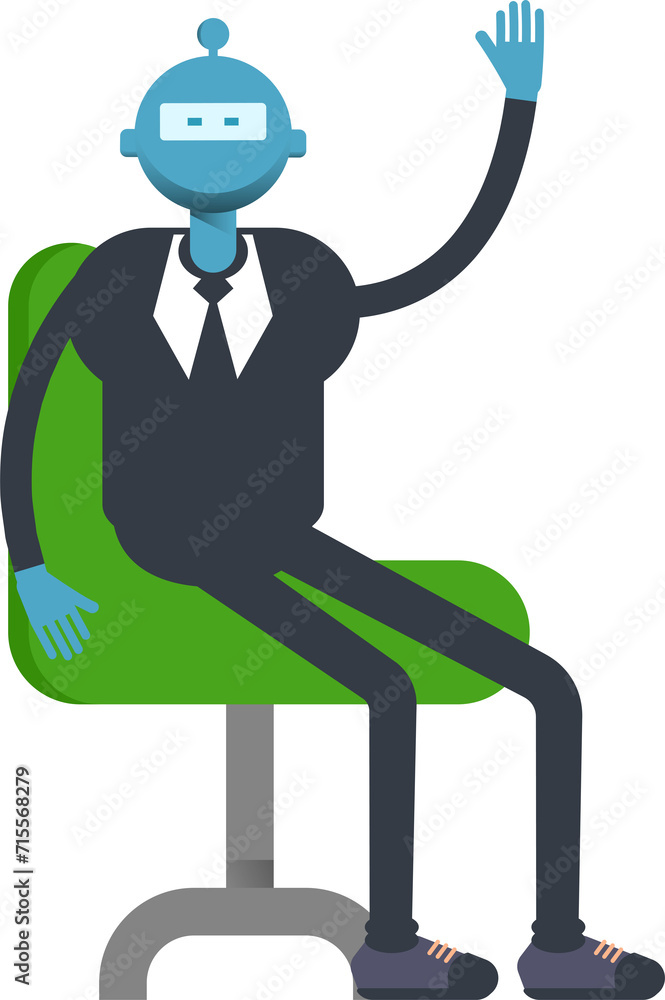 Robot Worker Character Sitting on Chair
