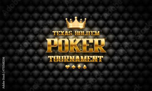 Poker tournament banner. Casino logo with golden crown. Vector illustration.
