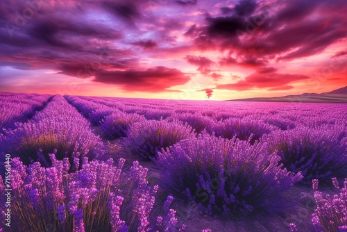 Lavender field at sunset. Beautiful landscape with lavender flowers.