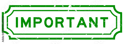 Grunge green important word rubber seal stamp on white background