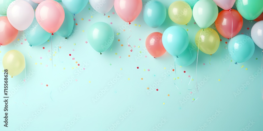 Colorful balloons on a blue background with spacing for text Colorful balloons on a blue background with spacing for text