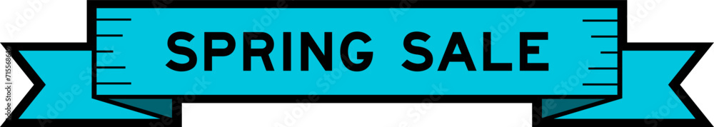 Ribbon label banner with word spring sale in blue color on white background Ribbon label banner with word spring sale in blue color on white background