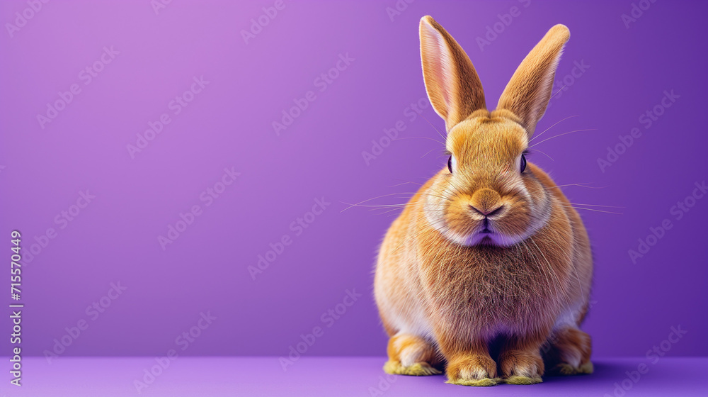 Fototapeta premium A sweet Easter bunny takes center stage against a vibrant purple background.