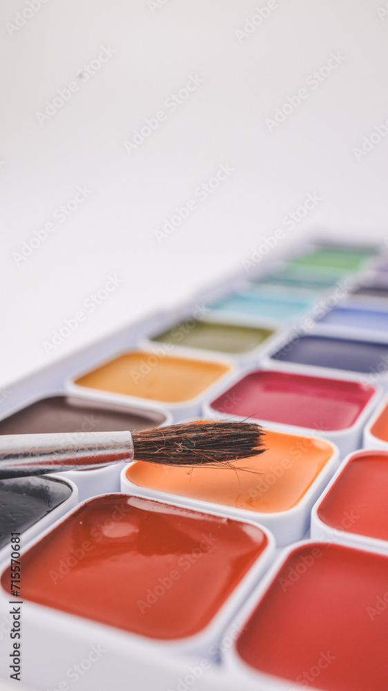 Artistic paints for drawing, gouache acrylic paints for painting, teaching drawing close-up Artistic paints for drawing, gouache acrylic paints for painting, teaching drawing close-up