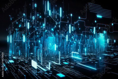 Wireless glowing systems, big data network, crypto global technology abstract neon illustration. Data analytics, blockchain connection. Global database 3D background © Happy Lab