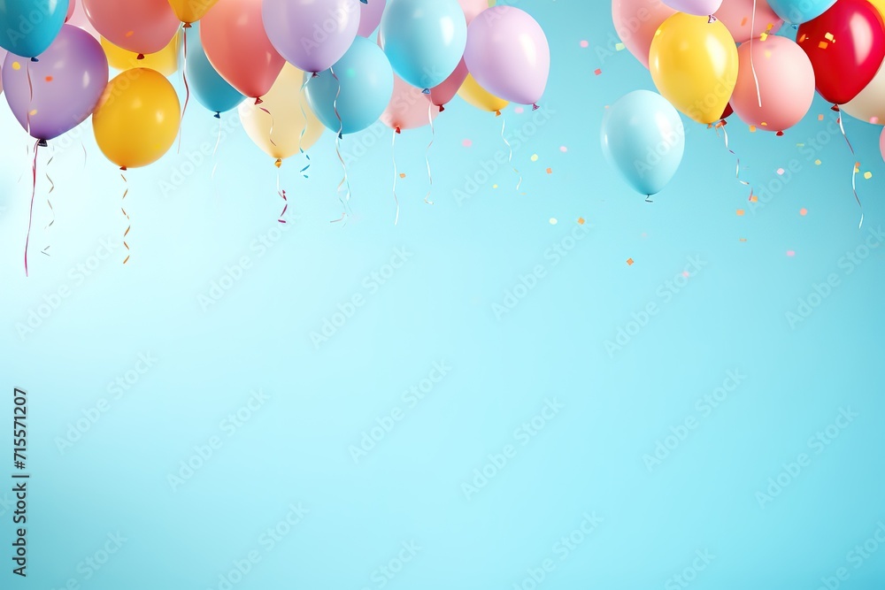 colorful balloons on a blue background, with space for text colorful balloons on a blue background, with space for text