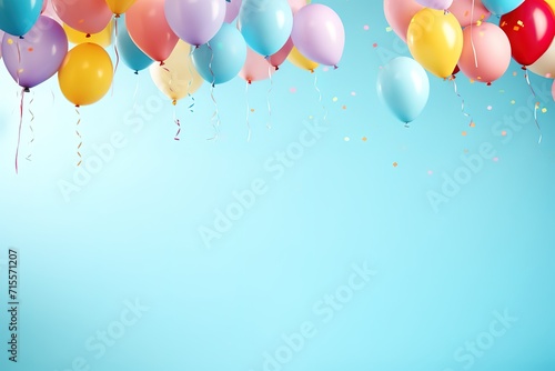colorful balloons on a blue background  with space for text