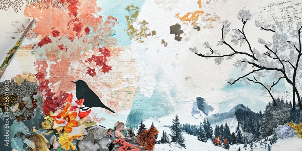 Fototapeta premium Hand-Drawn Spring Collage: Comic Book-Style Page with Seasonal Themes