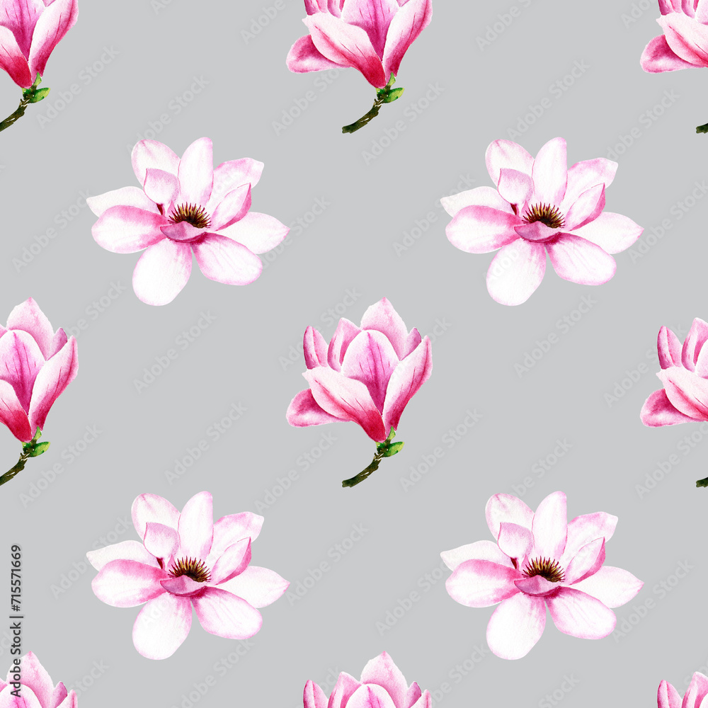 Watercolor magnolia flowers hand drawn seamless pattern. Watercolor magnolia flowers hand drawn seamless pattern.