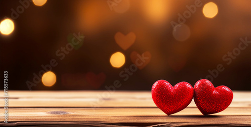 valentine day hearts on wooden with bokeh background, Happy St Valentines Day, Mothers Day, birthday concept. photo