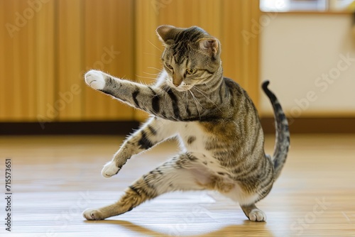 Athletic Cat Enjoying a Yoga Class