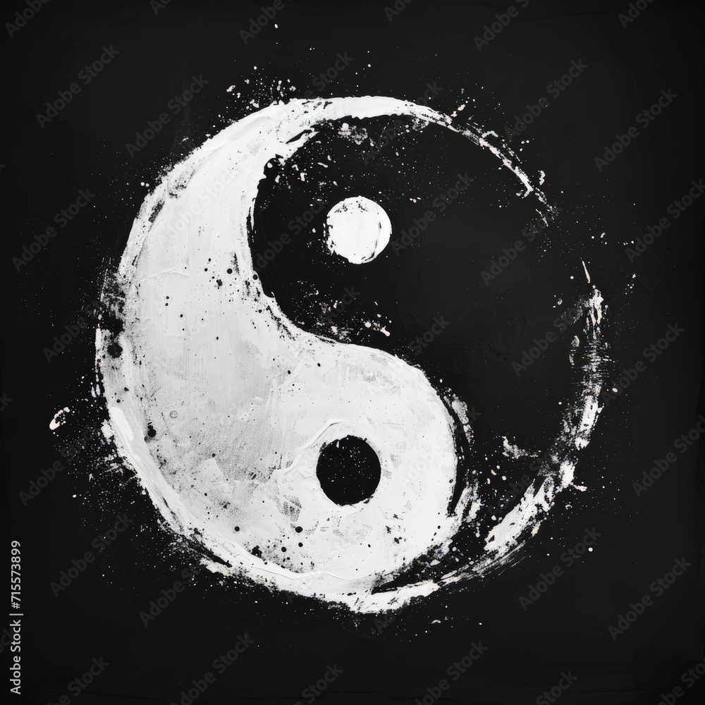 Roughly handpainted white and black yin and yang symbol with visible ...