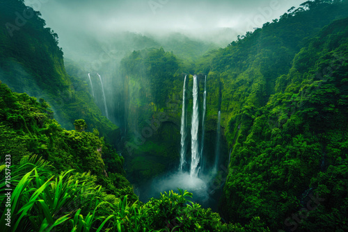 Tropical Serenity: Cascading Beauty in Mountain Jungle