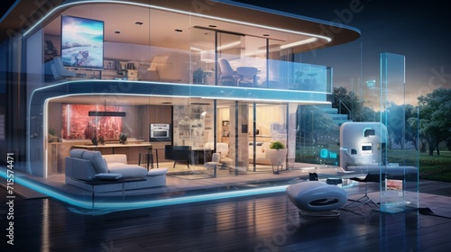 A smart home of the future, with AI-assisted appliances performing tasks based on occupants' preferences, ensuring optimal comfort. - Generative AI