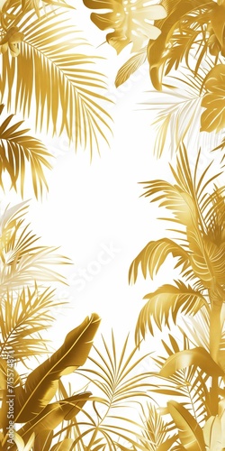 Golden Jungle Illustration: Elegant White and Gold Tropical Wallpaper Design © Vasilya