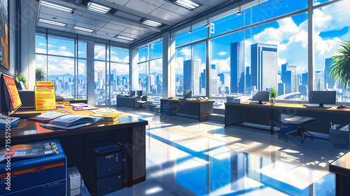 Panoramic Office View: A panoramic view from a modern office, showcasing the cityscape and providing a bright and spacious environment