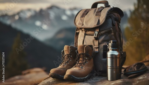 Embark on Nature's Canvas: A Journey Packed in a Backpack – Hiking Boots, Camera, and Hydration Ready for Adventure and Exploration