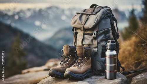 Embark on Nature's Canvas: A Journey Packed in a Backpack – Hiking Boots, Camera, and Hydration Ready for Adventure and Exploration