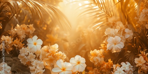 Golden Bliss: Bali-Inspired Wedding Wallpaper Art featuring Lush Jungle Florals and Radiant Sunshine