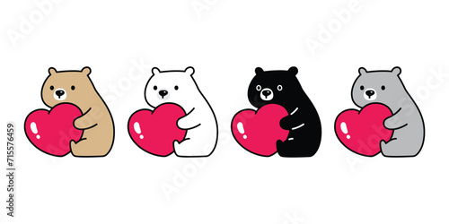 Bear polar icon hug heart valentine sitting vector teddy pet cartoon character symbol illustration clip art isolated design