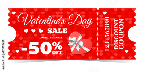 Valentine's Day red vintage discount voucher with heart shaped gift box