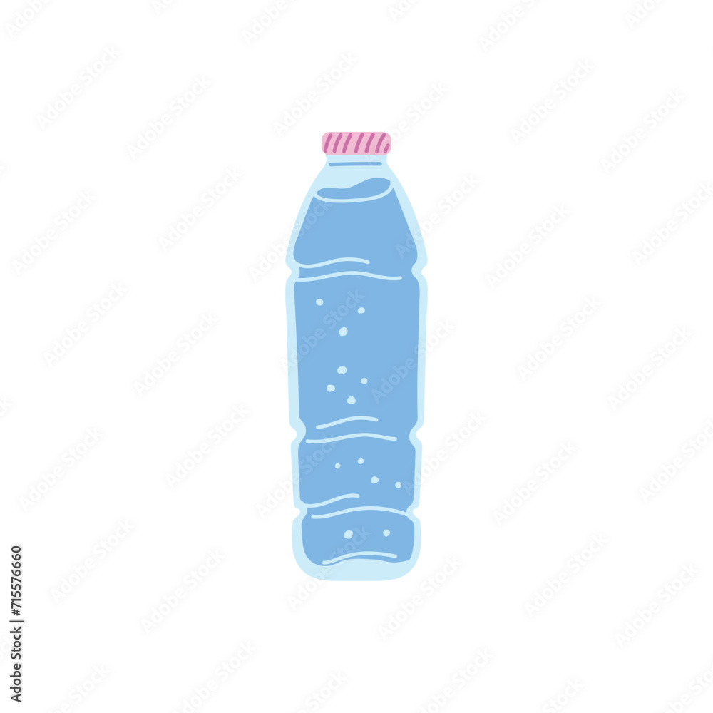 Plastic or glass bottle full of clean water with pink cover, vector illustration of glass flask of pure aqua drink Plastic or glass bottle full of clean water with pink cover, vector illustration of glass flask of pure aqua drink
