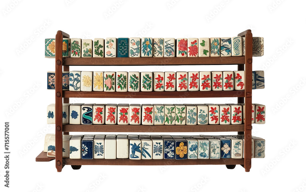 Mahjong Tiles on the Rack On Transparent Background.