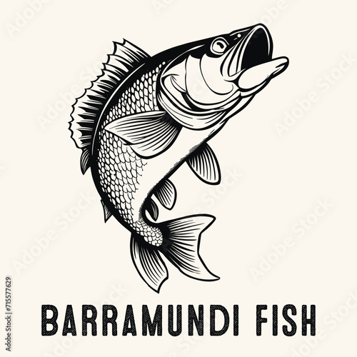 Hand Drawn BARRAMUNDI FISH Vintage Engraved Style