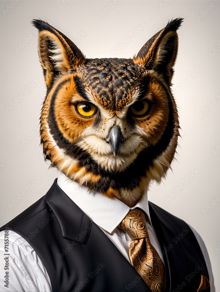 Owl in a business suit, business animals Owl in a business suit, business animals