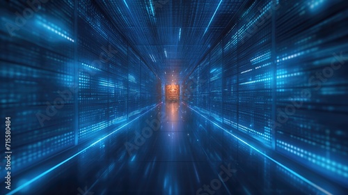 Abstract door in tunnel in digital data center