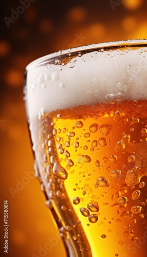 Closeup photo of a beer pint with bubbles. Cold glass of beer with nice foam. Beer pint isolated.