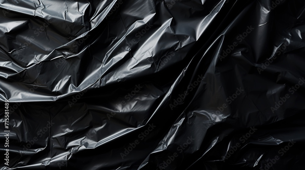 Obraz premium Wrinkled black plastic bag. Black garbage bag texture. Abstract black background.