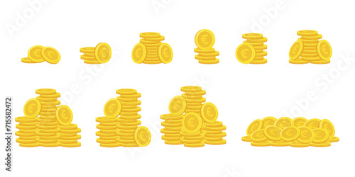 Euro coins. Stack of gold coins. Golden coin pile, money stacks and golds piles.