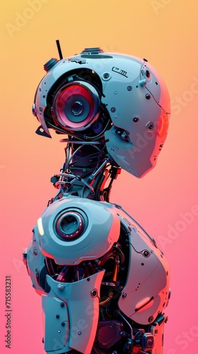 Robot Standing in Front of Pink Background © Denys