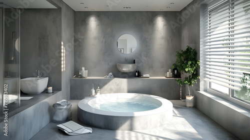 Luxurious gray bathroom with jacuzzi