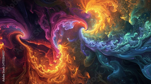 Abstract Painting of Colorful Swirls on Black Background