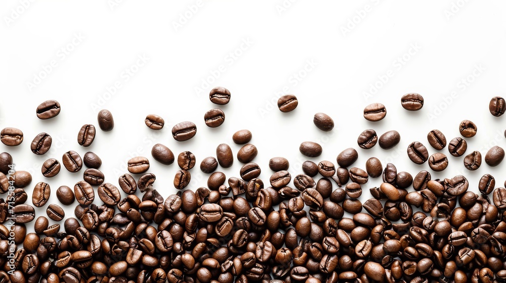 Group of Coffee Beans on White Background, Freshly Roasted Arabica and Robusta Beans in a Simple Composition. Group of Coffee Beans on White Background, Freshly Roasted Arabica and Robusta Beans in a Simple Composition.
