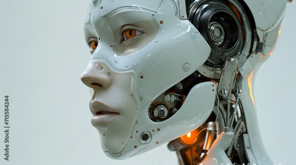 Robot With Orange Eyes and White Face, Futuristic Technology Illustration Robot With Orange Eyes and White Face, Futuristic Technology Illustration