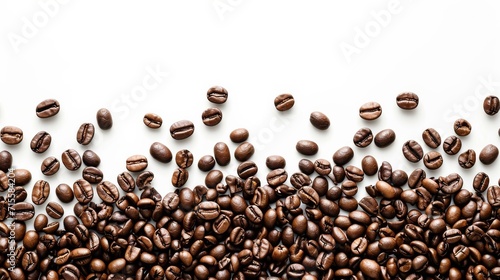Group of Coffee Beans on White Background, Freshly Roasted Arabica and Robusta Beans in a Simple Composition.