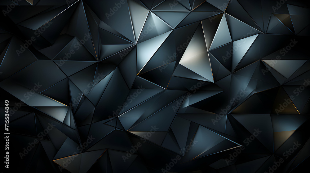 Abstract black and white background with random geometric triangle pattern. Elegant dark gray color with textured light shapes and angles in modern contemporary design, futuristic, generative ai - obrazy, fototapety, plakaty 