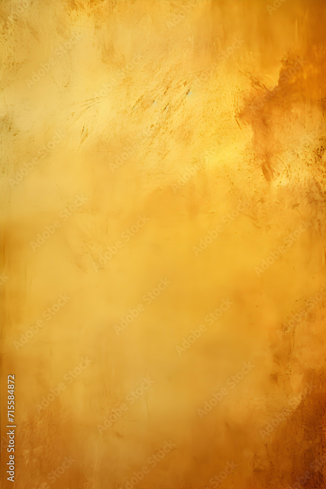 Abstract gold background yellow colors with sponge vintage grunge background texture, distressed rough smeary paint on wall, art canvas board, brochure ad, website template, blank space, generative ai