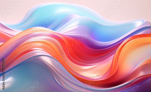 Cutting Edge Harmony 3D Lustrous Glass Ribbon on a Ivory Abstract Backdrop with Dynamic Holographic Waves, Unveiling an Enchanting Banner Background and Wallpaper