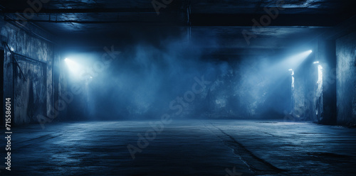 Texture dark concrete floor with mist or fog. 3D rendering © Nataliia