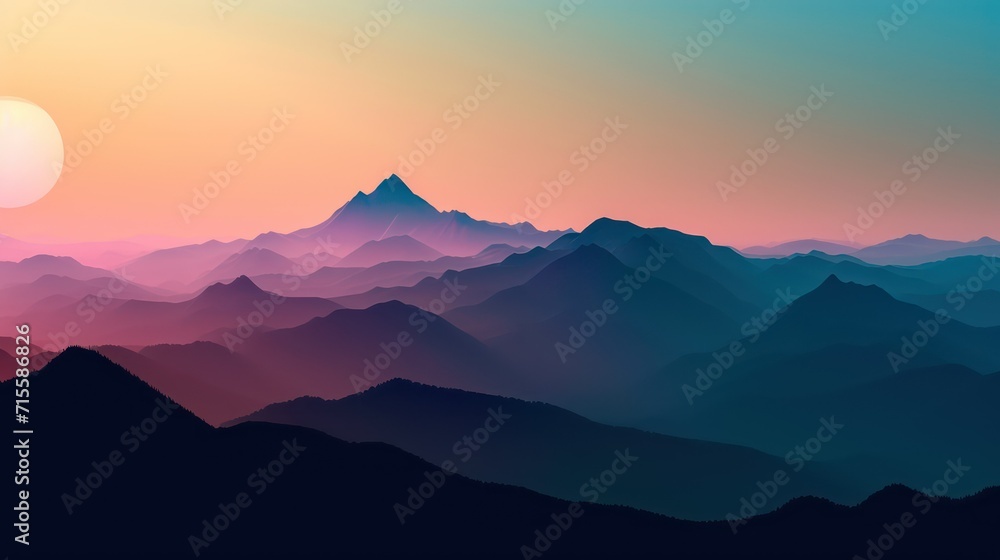 sunset in the illustration of the mountain