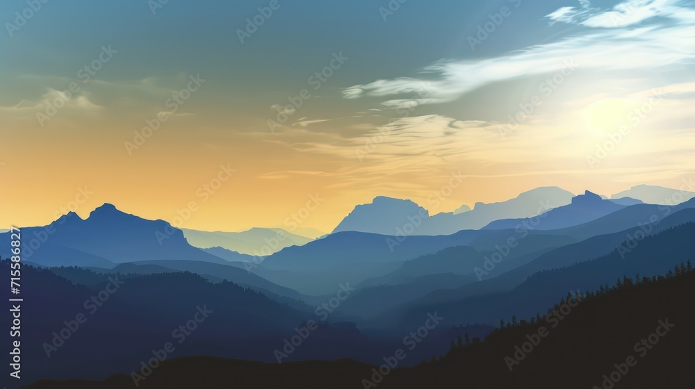 sunset in the illustration of the mountain