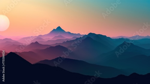 sunset in the illustration of the mountain