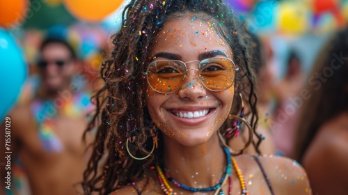 Portrait of a beautiful young woman with dreadlocks smiling at the camera during the brazilian festival. © AS Photo Family