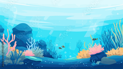Vectorized underwater scene with marine life, offering tranquil and aquatic backgrounds for projects with a nature-inspired theme. simple minimalist illustration creative